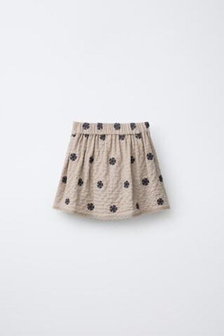 ZARA ЮБКА С ВЫШИВКОЙ, СВЕТЛО-БЕЖЕВЫЙ