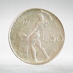Italy 50 Lire 1977 R "Vulcan at Anvil – Large Type", AU