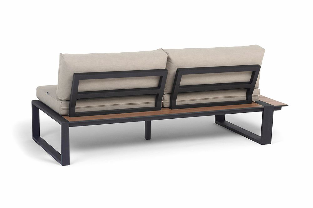 "Тулон" правый модуль, каркас алюминий, HPL "дуб", черный муар, ткань бежевая 15052