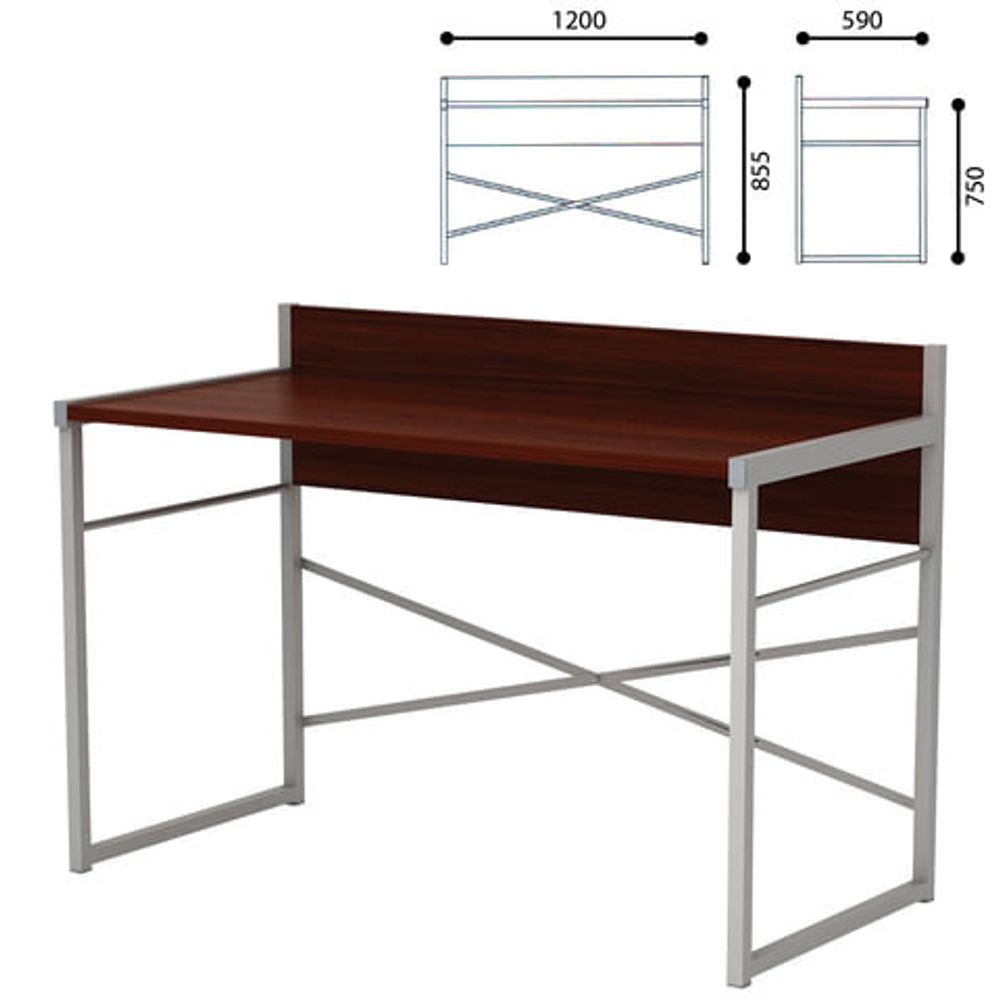 Стол письменный на металлокаркасе, 1200х590х855 мм, серый каркас, ЛДСП, "орех", Д-248