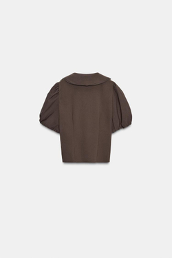 ZARA ТОП С БОЛЬШИМ ОТЛОЖНЫМ ВОРОТНИКОМ И ОБЪЕМНЫМИ РУКАВАМИ, КОРИЧНЕВЫЙ