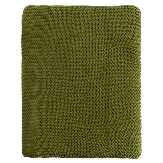 Плед из хлопка жемчужной вязки оливкового цвета Essential, 130х180 см