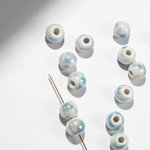 Бусина в форме шара, 9,6мм, бело-голубая, глазурированный фарфор