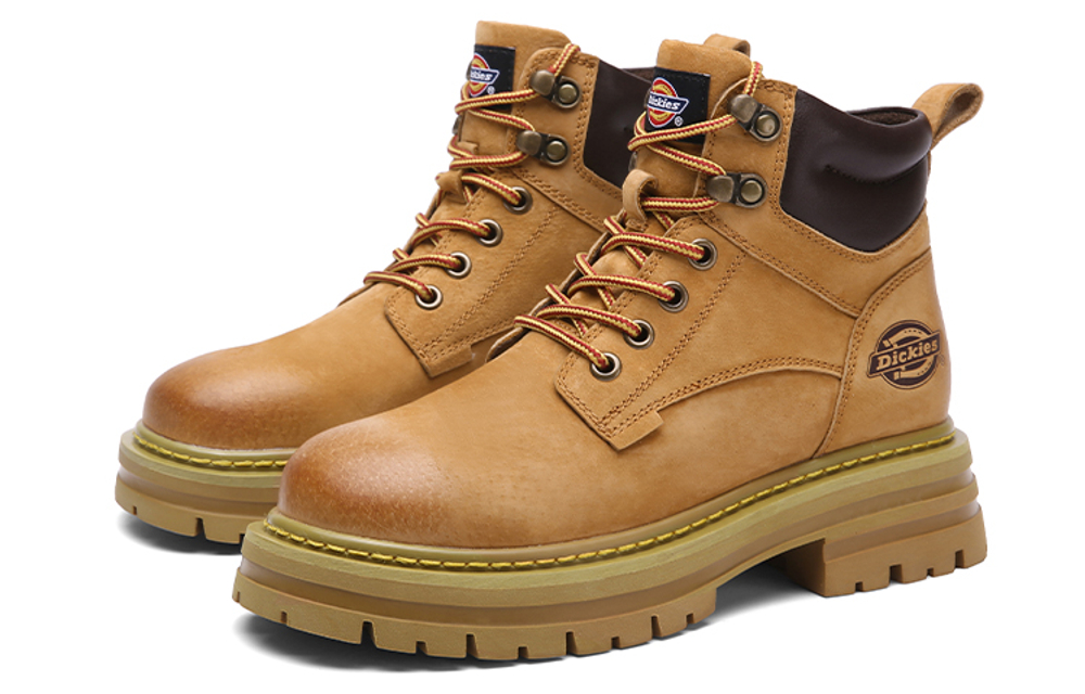 Dickies Minimalist Style Versatile Short Platform Combat Boots Women"s Earth Yellow