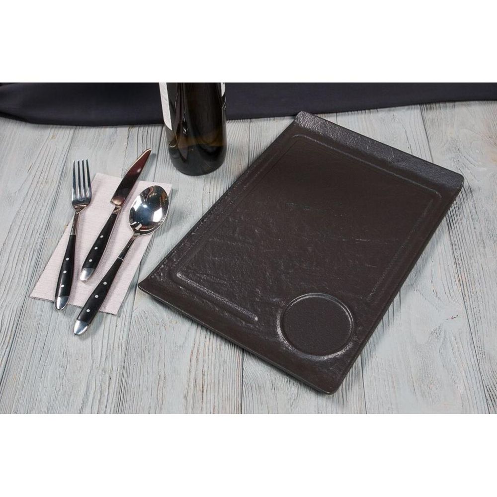 Блюдо прямоугольное 35*24 см h2,2 см борт Side Up2 с выемкой для соусника   P.L. [3]