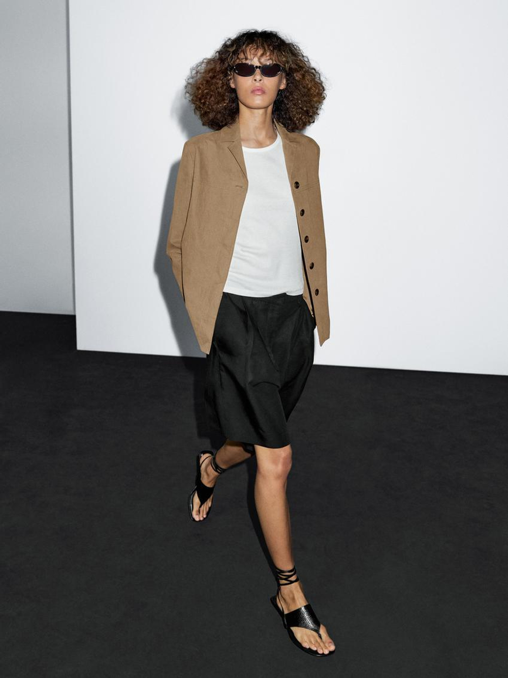 Massimo Dutti Блейзер из смесового хлопка с пуговицей, бежевый