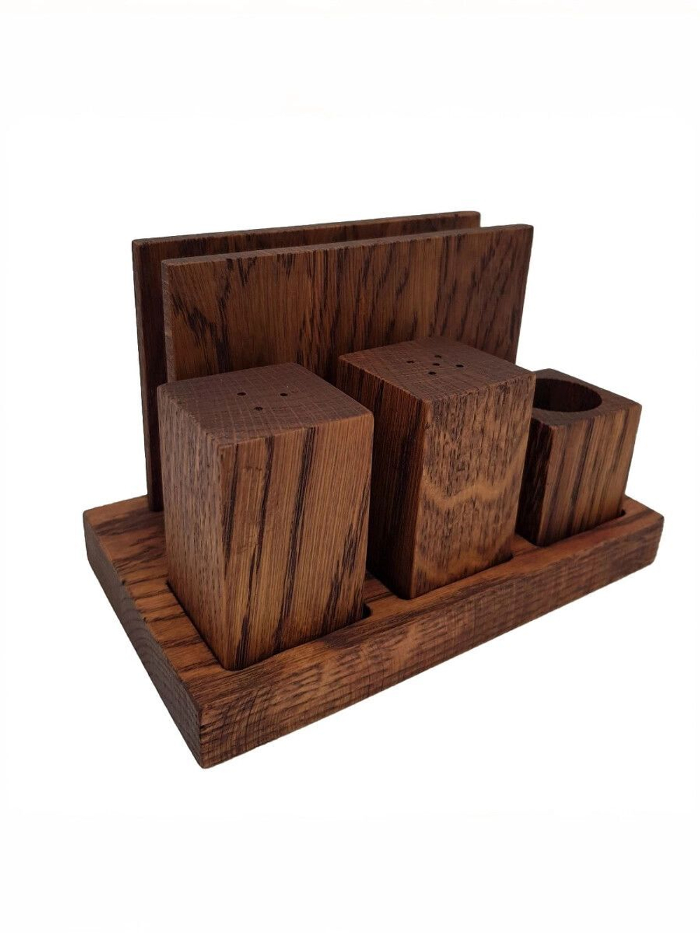 Набор для специй из дуба "Рустик", 3 предмета+салфетница, PPwood