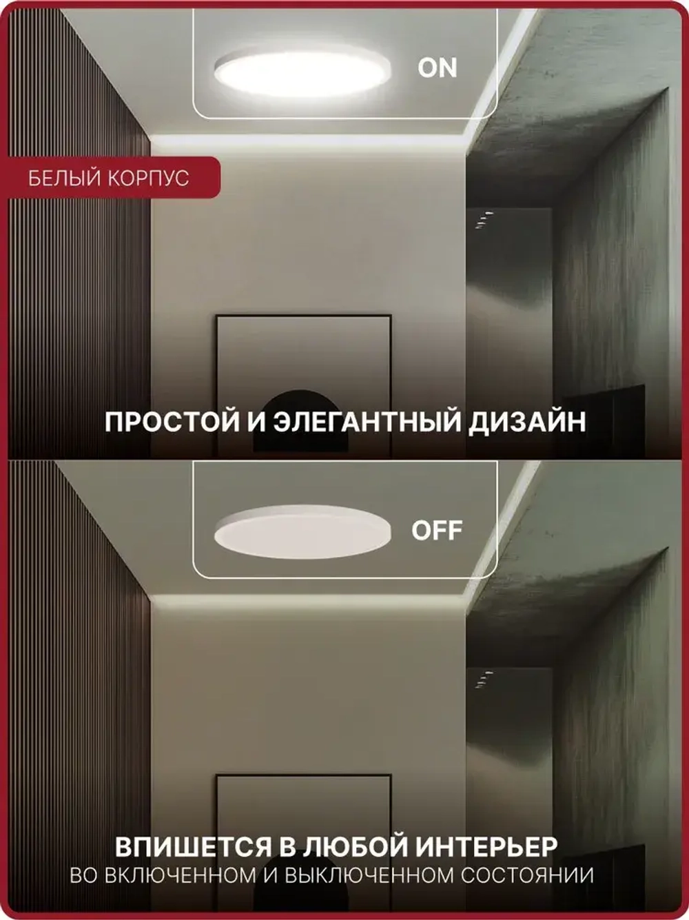 Люстра потолочная светодиодная 24 Вт / светильник накладной для кухни, спальни, зала, гостиной комнаты, детской, прихожей, гаража / настенный круглый