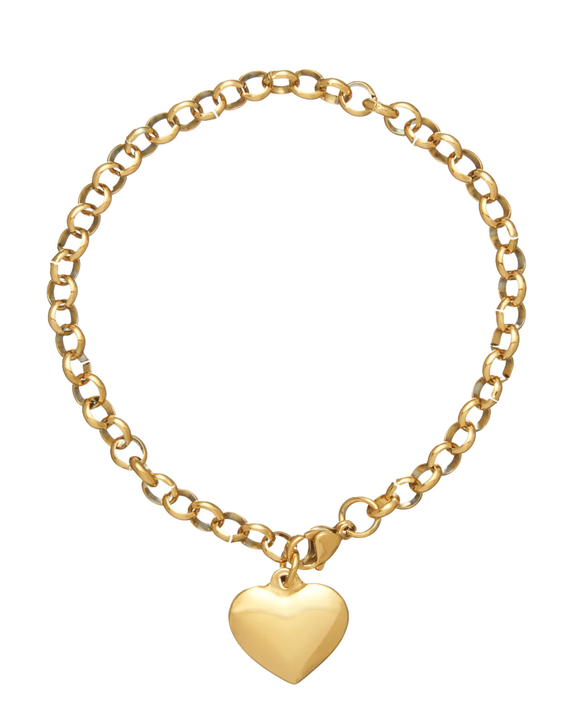 Браслет цепь, сердце золото