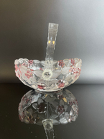 Конфетница ваза стеклянная с ручкой, узор цветы, цветное стекло, винтажная