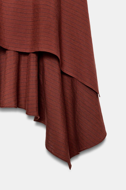 ZARA АСИММЕТРИЧНОЕ ПЛАТЬЕ В ПОЛОСКУ — ZW COLLECTION, ТЕМНЫЙ ЧЕРЕПИЧНЫЙ