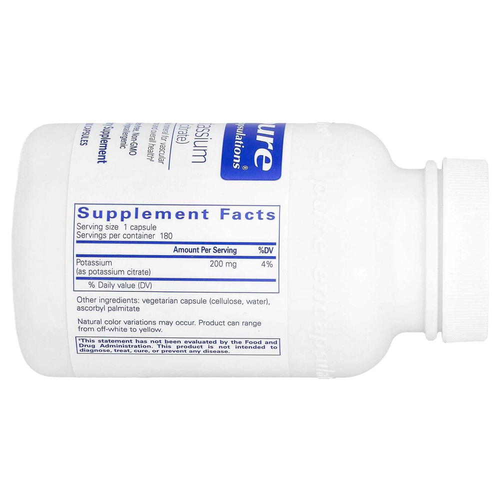 Pure Encapsulations, Калий (цитрат), 200 мг, 180 капсул