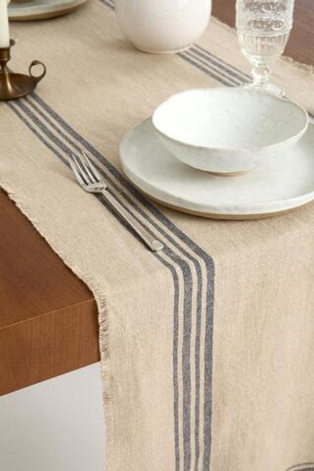 ZARA HOME КЛЕТЧАТАЯ ЛЬНЯНАЯ ДОРОЖКА, СИНИЙ