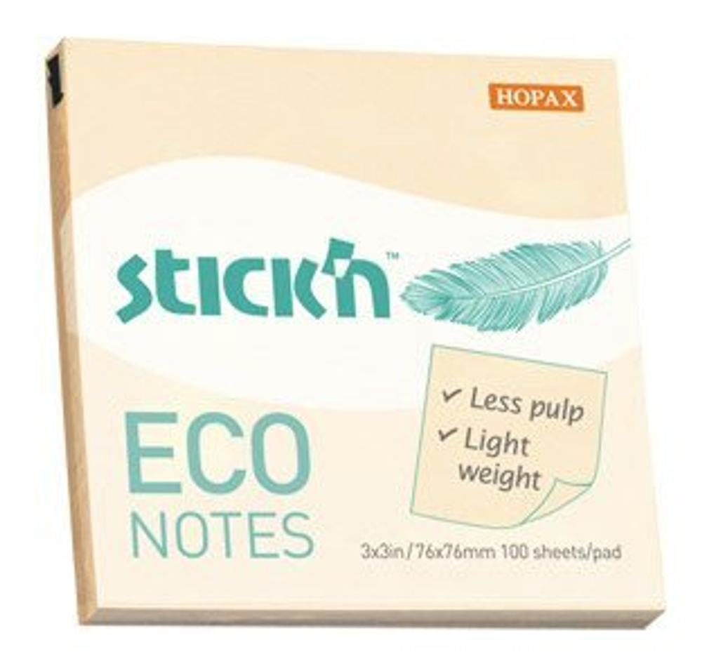 Блок самоклеящийся Stick`n ECO 76х76 мм, пастельно-желтый, 100 листов
