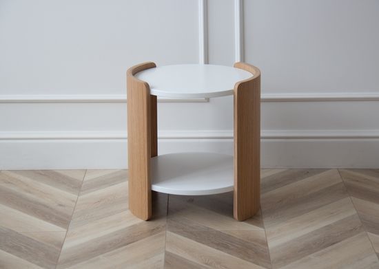 Столик Lagom D 43 см высота 45 см (белый, натуральный дуб)