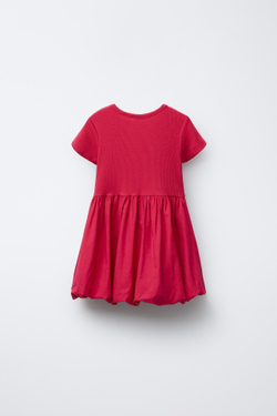 ZARA ПЛАТЬЕ ИЗ КОНТРАСТНОЙ ТКАНИ, КОРАЛЛОВО-КРАСНЫЙ