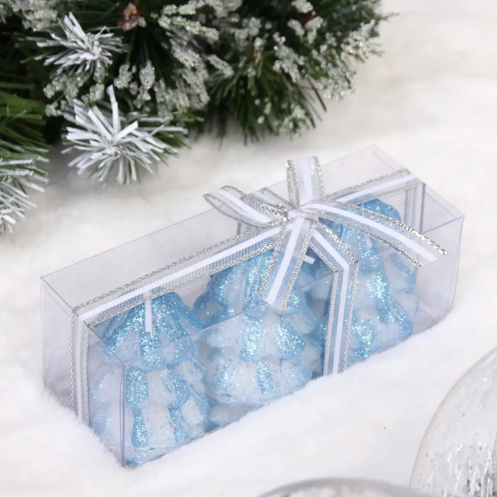 Свечи новогодние «Ёлочка» 13*4,5*4,5 см (набор 3 шт), Голубой