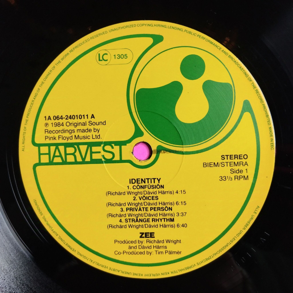 Винтажная виниловая пластинка LP Richard Wright (ex Pink Floyd) Zee Identity (Germany 1984)