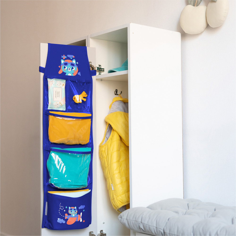 Кармашки для детского сада на липучке. Котик пилот