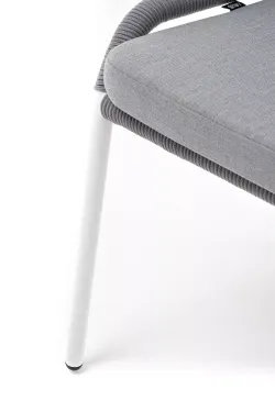 "Милан" стул плетеный из роупа, каркас алюминий белый муар, роуп светло-серый круглый, ткань светло-серая