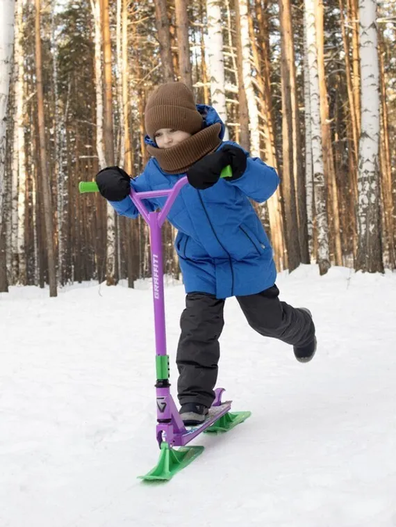 Самокат-снегокат зимний трюковой 2 в 1, цвет фиолетовый