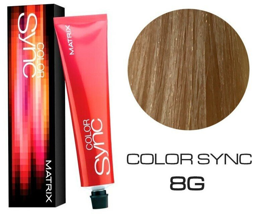 Matrix Краска для волос без аммиака SoColor Sync Pre-Bonded 8G Светлый блондин золотистый 90 мл.