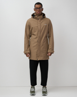 Парка спортивная мужская с капюшоном softshell бежевого цвета 9565B