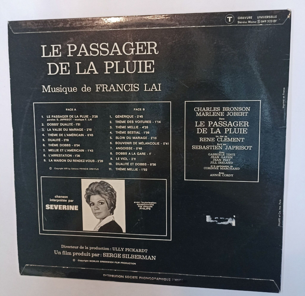 Винтажная виниловая пластинка LP Francis Lai Le Passager De La Pluie (France 1970)