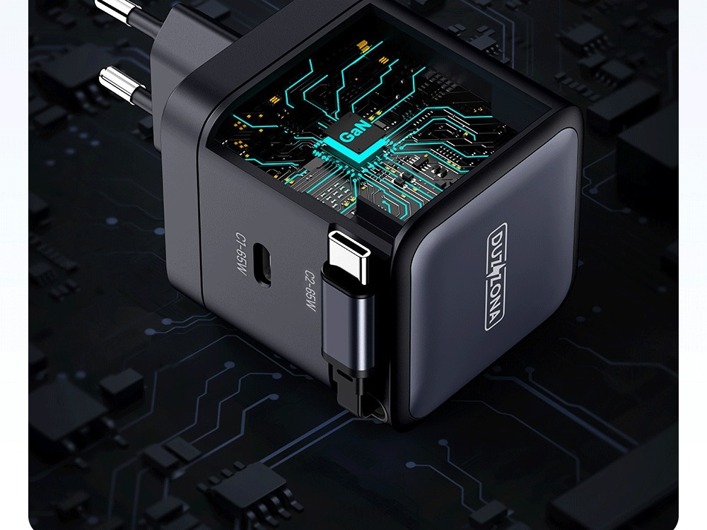Быстрое зарядное устройство 65W с телескопическим кабелем 70см с разъемом USB-C, Duzzona