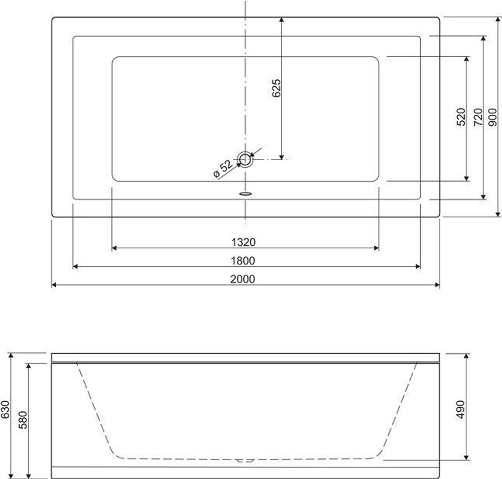 Акриловая ванна 200x90 см Cezares PLANE-200-90-49-W37