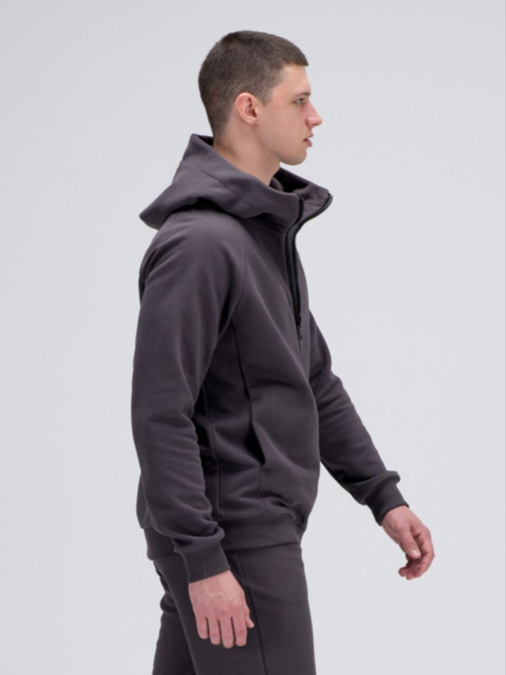 Толстовка на молнии с капюшоном теплая. Графит
