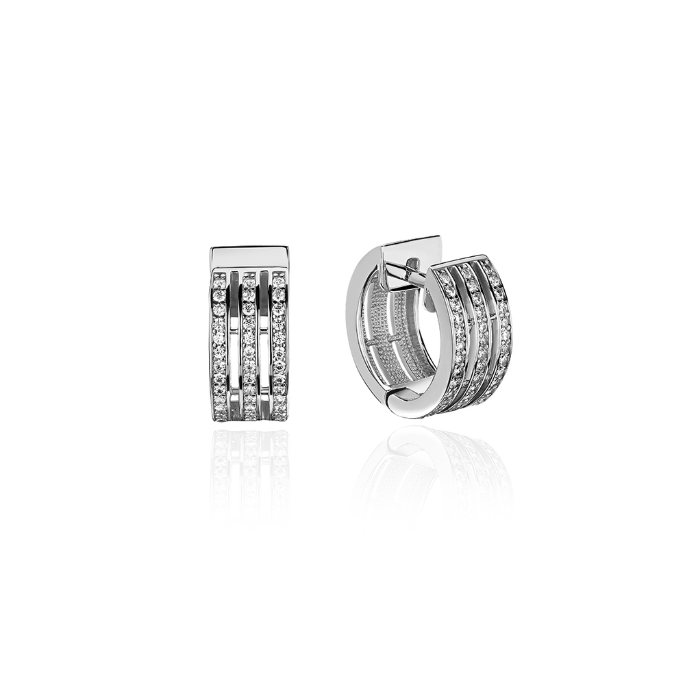 Серьги конго с фианитом из белого золота 585 пробы JA-S-С1213751
