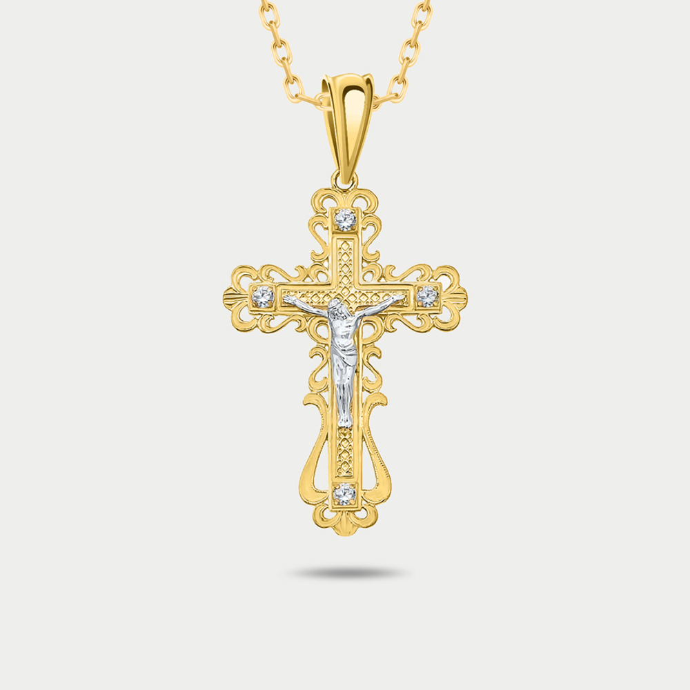 Крест православный из розового золота 585 пробы с фианитами (арт. 3144)