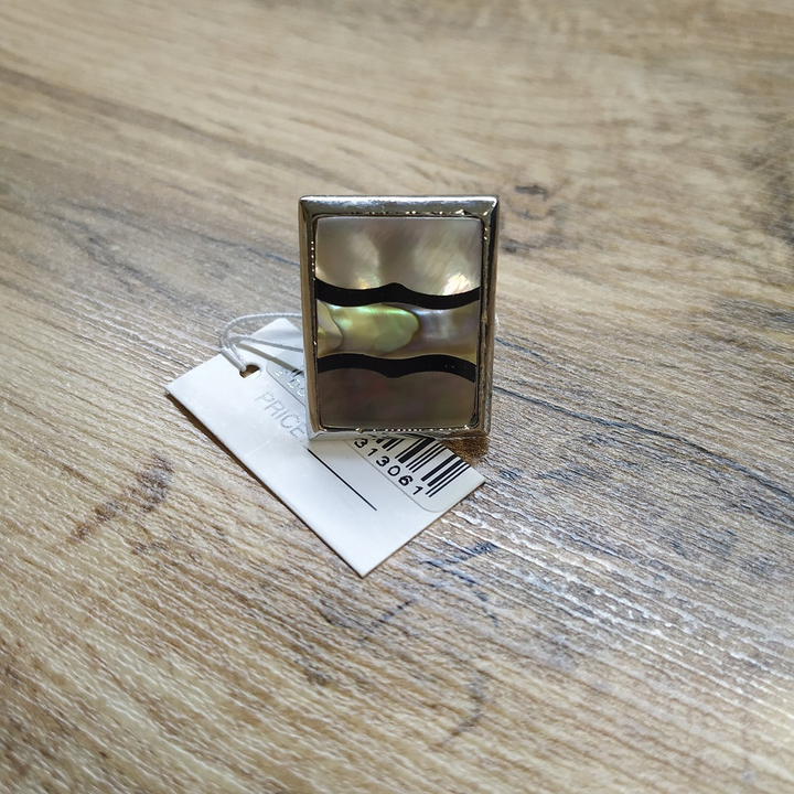 Кольцо Ручей, форма прямоугольник, перламутр гелиотис, металл, 20x27 мм