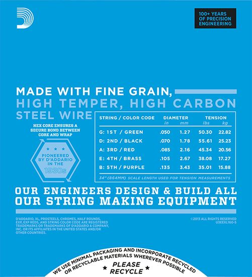 Струны для 5 струнной бас-гитары D'ADDARIO EXL165 5