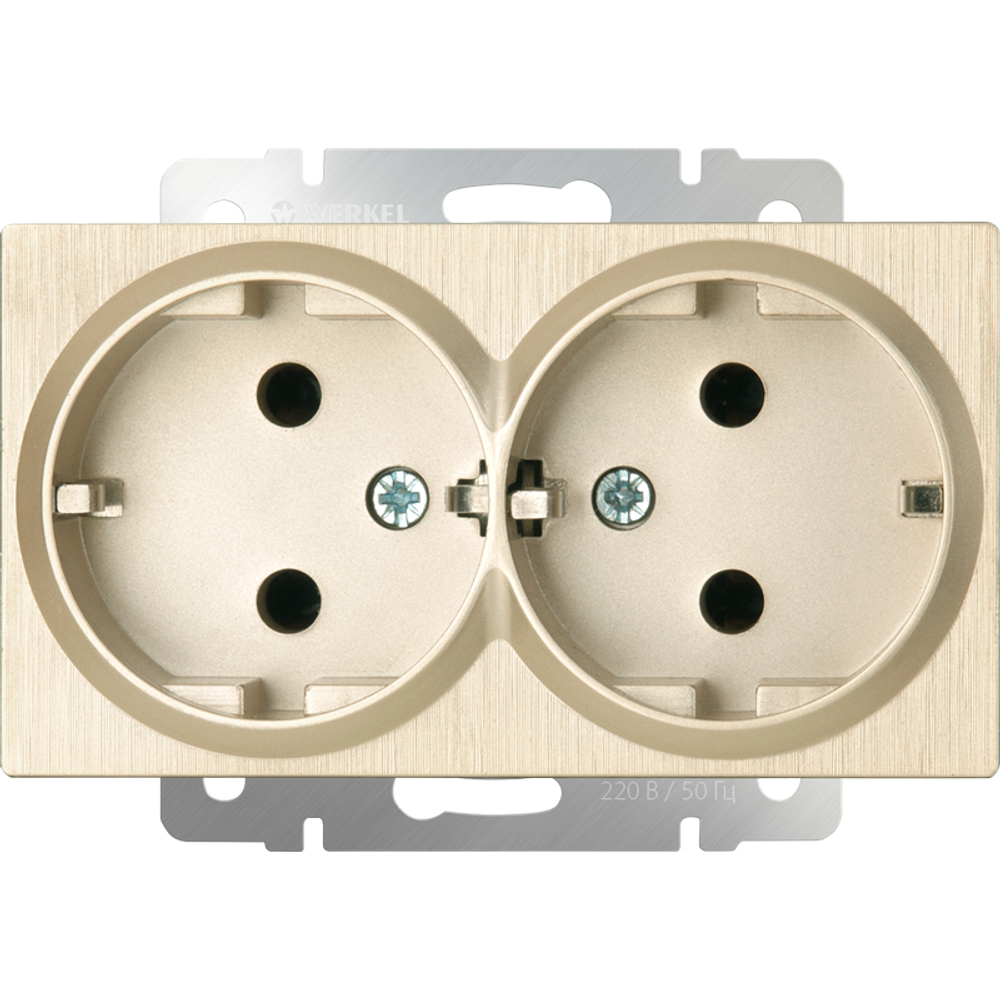 Розетка двойная с заземлением (шампань рифленый)