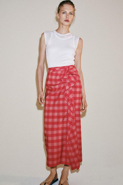 ZARA ЮБКА МИДИ С ВОЛАНАМИ — ZW COLLECTION, КРАСНЫЙ