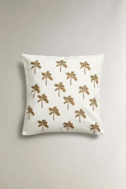 ZARA HOME ЧЕХОЛ ДЛЯ ДЕКОРАТИВНОЙ ПОДУШКИ С ВЫШИВКОЙ «ПАЛЬМЫ», КРЕМОВЫЙ