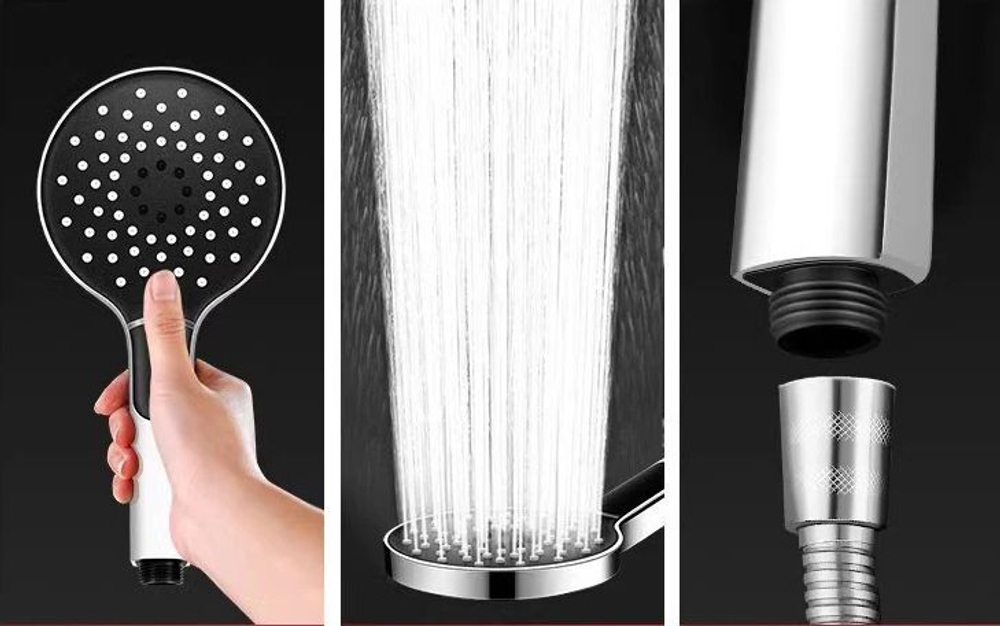 2021-1 Лейка для душа черный 12*26см (2-функций, кнопка) HANSEN (50/1шт)