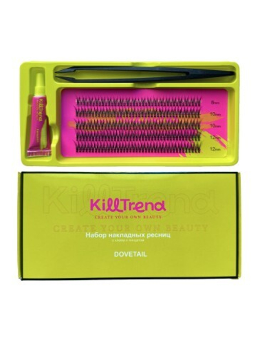 Набор накладных ресниц с клеем и пинцетом DOVETAIL KillTrend, 5 линий