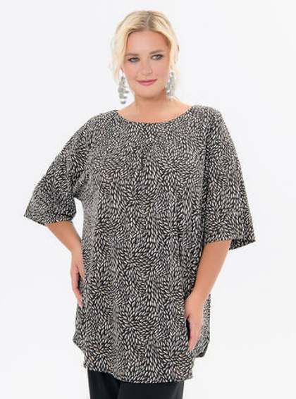 Туника свободного кроя, принт оливковый