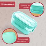 Ланч-бокс контейнер, 3 секции, 8 отделений, 1,9 л, ложка, вилка, нож, 10х21х14 см, мятный, JOYLUX (ДЖОЙЛЮКС), 609350