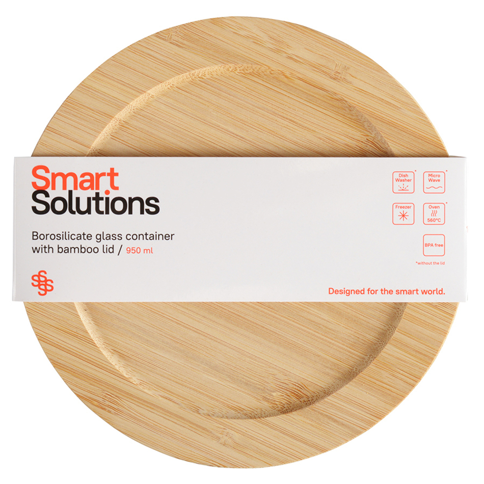 Контейнер для запекания и хранения smart solutions с крышкой из бамбука, 950 мл
