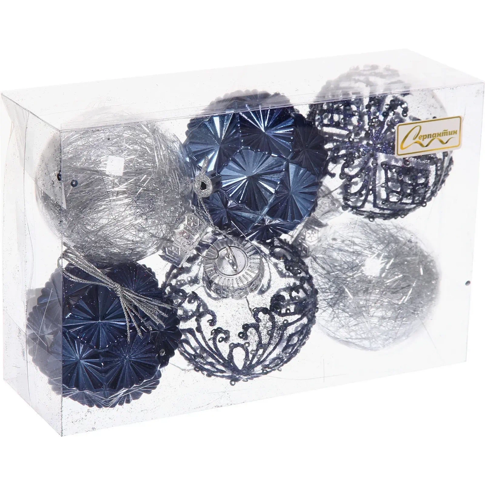 Набор шаров «Зимний Этюд» 7 см (в наборе 6 шт), Сапфир