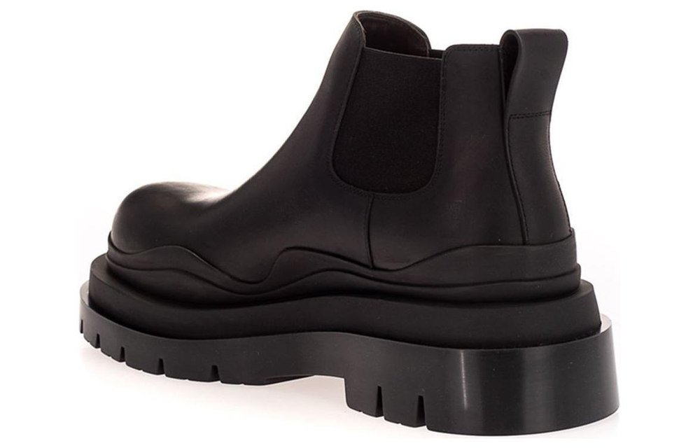 Bottega Veneta Leather Tire Chunky Sole Ankle Chelsea Boot Black