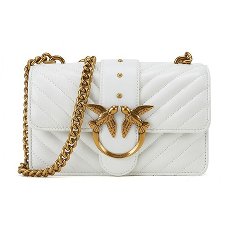 Сумка Pinko Quilt Logo Rivet Chain Clamshell Bird Swallow Bag Shoulder Cowhide Leather Sheepskin Messenger Bag Mini White, 1P227L-Y6XV-Z14