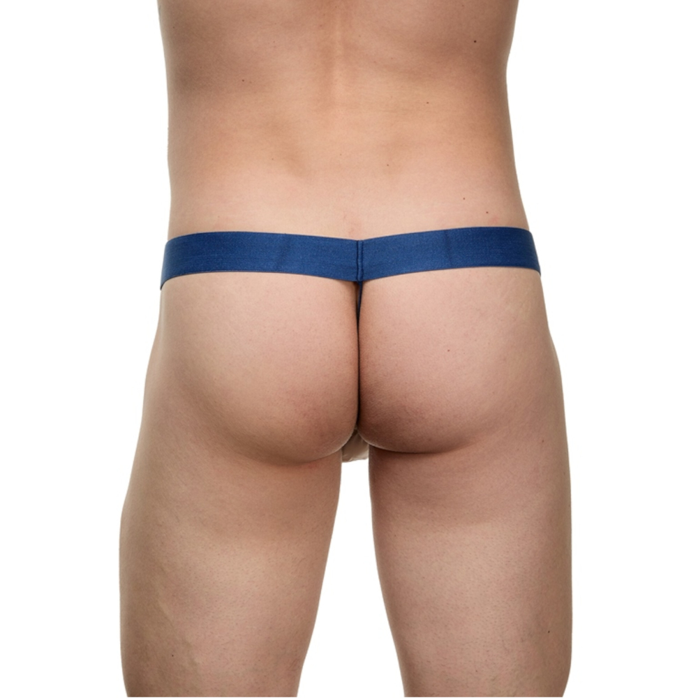Мужские трусы стринги белые с синей резинкой LaBlinque LB15764