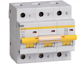 Автоматический выключатель ВА 47-100 3Р 10А 10 кА х-ка С, IEK, арт. MVA40-3-010-C
