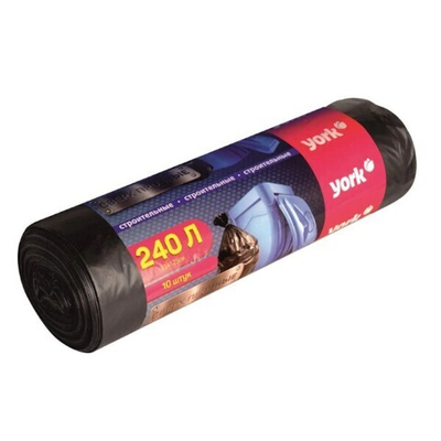 Мешки строительные для мусора пленка ПВД цвет черный, толщина 28 мкм 240л (10шт.) YORK