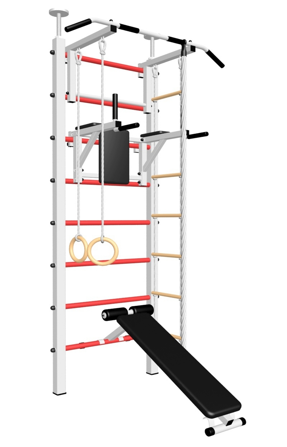 Шведская стенка Sv Sport враспор (Турник стандарт/Брусья/Скамья/Канат/Кольца/Лестница)